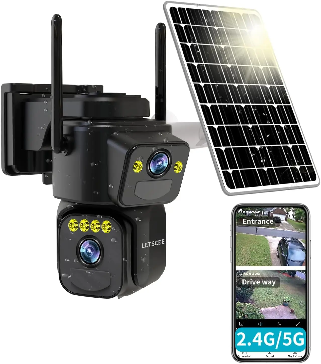 

Outdoor Security Camera WiFi 2K Dual Lens, 360° PTZ, Color Night Vision, 2-Way Audio, No Subscription