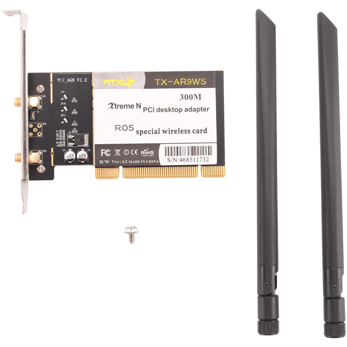 ABEP-WTXUP Atheros AR9223 PCI 300M 802.11B/G/N Wireless WiFi Network Adapter for Desktop PC,PCI Wireless Card with 2 Antenna