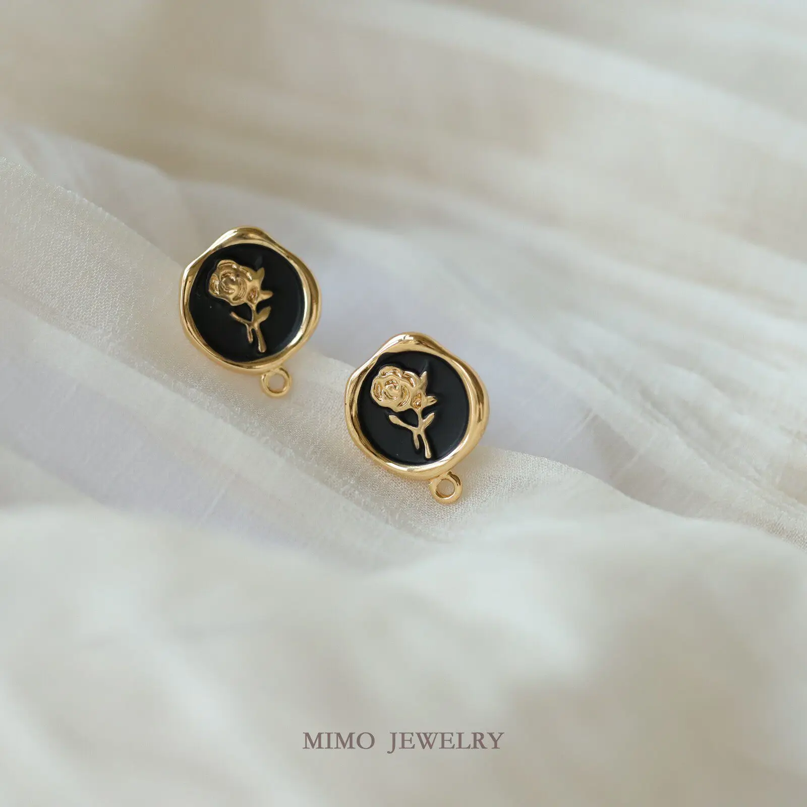 Copper-plated Real Gold Irregular Round Dripping Rose Stud Earrings DIY Handmade Accessories