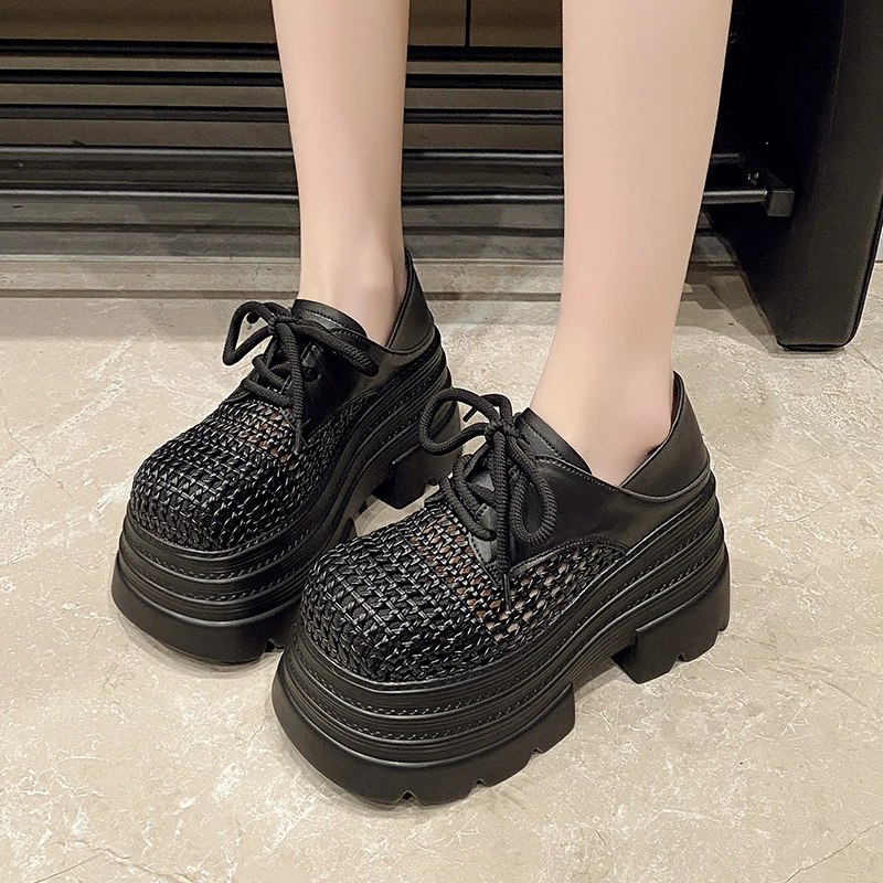 10CM Damen High Heels Neue Sommer-Pumps Schnür-Plateau-Sneaker Keilabsatz-Sandalen Slides Schuhe Zandalias De Mujer