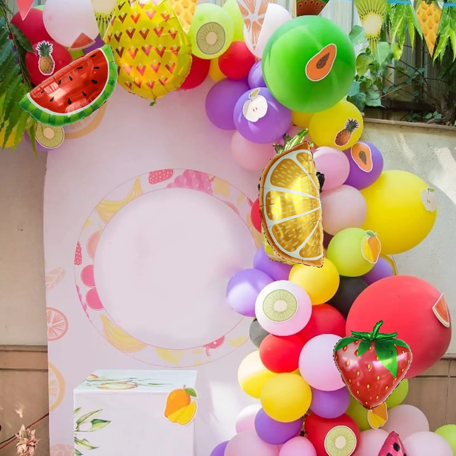 141Pcs Fruit Themed Watermelon Strawberry Lemon Aluminum Mold Ball Garland Arch Kit Girls Birthday Party Baby Shower Decorations
