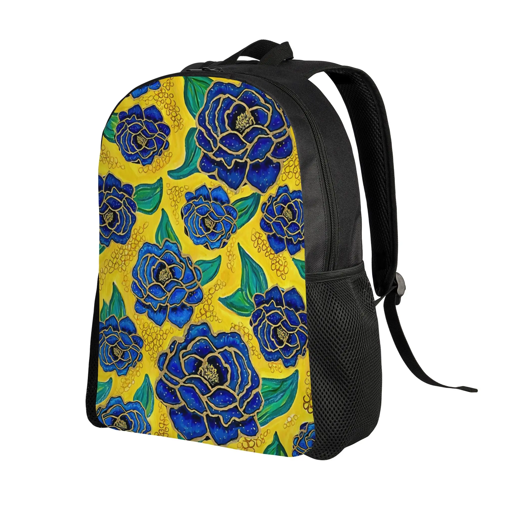 Floral Blue Japanese Peony Backpack Office Workers Sporty Fashionable mochila Large Capacity Laptop Bag Back To School Season
