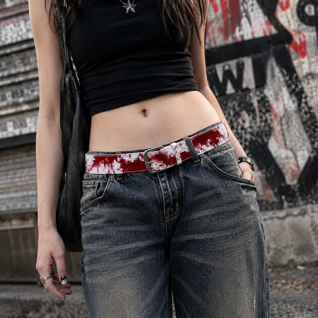 Y2K Mosaic Pattern Belt For Women Men Retro Subculture Style Casual Waist Belt Trendy Versatile Pants Belt For Jeans Dress