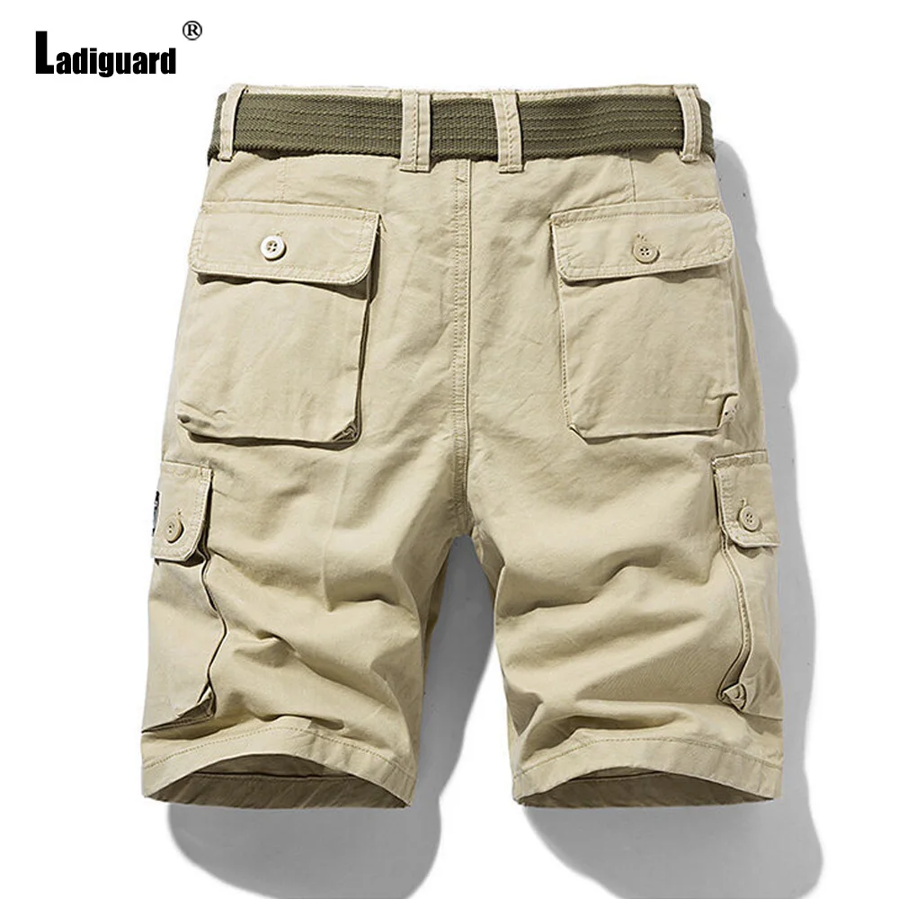 Ladiguard 2023 elegante simplicidade moda masculina lesiure carga shorts caqui casual bolso hotpants meados da cintura algodão praia shorts