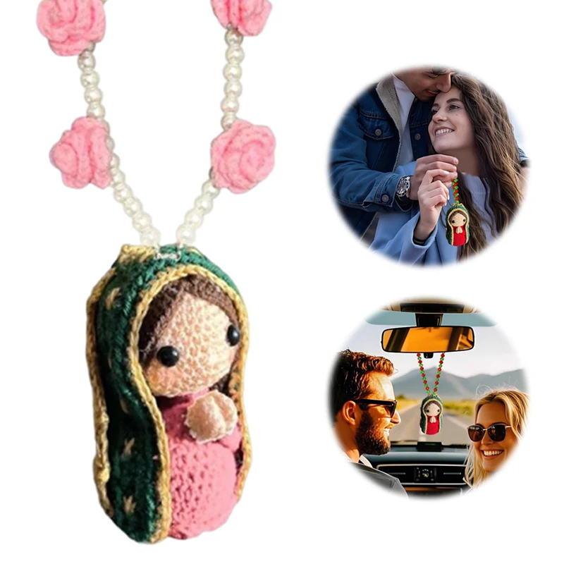 Hot Sale Cute Mary Statue Car Interior Decoration, Handmade Mary Charm Crochet, Elegant Religious Figurines Hanging Decor
