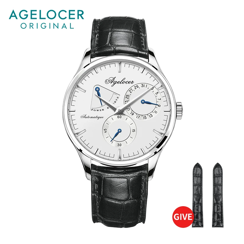 AGELOCER Men's Ultra Thin Stainless Steel Dress Automatic Mechanical Top Brand Calendar Luxury Gradient Dial Watch