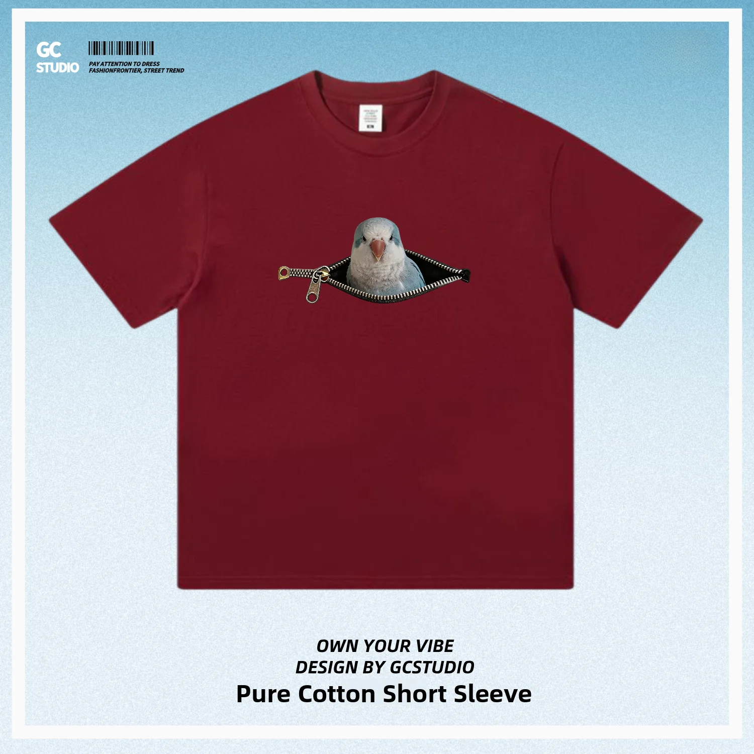 Zipper Short Sleeve T-Shirt Pure Cotton Funny Bird Illustration Commute Unisex Pet Parrot Breed Graphic Tee Youth Trend Brand