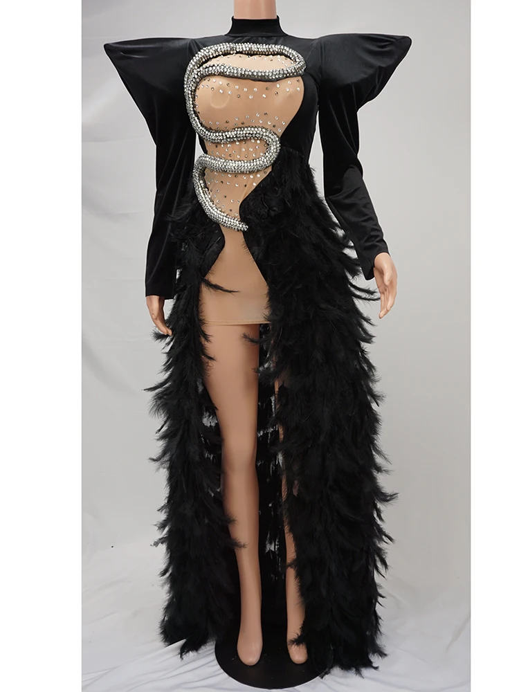 Show girl costume Luxury Party OutfitExaggerated Shoulder Sexy black dresses Gogo performance night  commercial show catwalk Lad