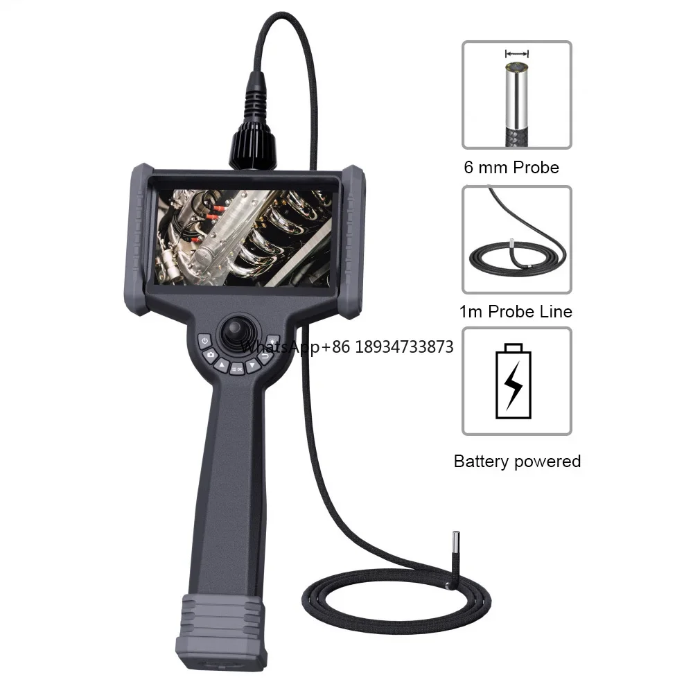 6'' touch Screen Portable industrial endoscope, 360 articulation wireless borescope,  6mm touch screen IP67 HD videoscope camera