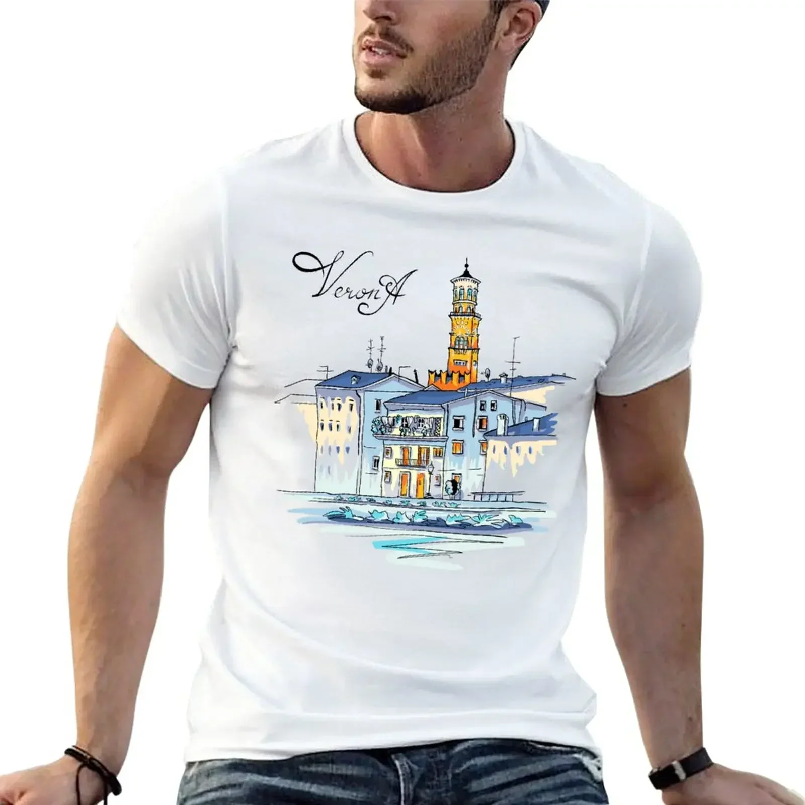 Verona T-Shirt aesthetic clothes graphics tshirts for men Summer fashion New Arrival Cotton Short Sleeve heavyweight Round Colla