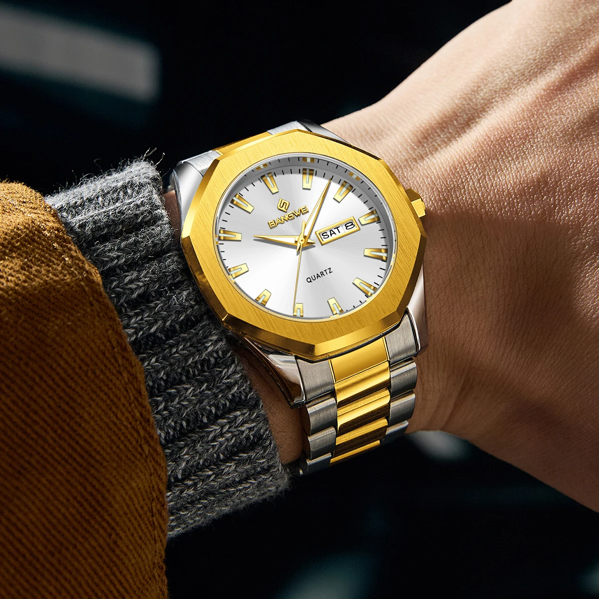 BANGWEI quartz wristwatch men's watch luxury business clock calendar week men sports watches luminous male watch reloj hommes