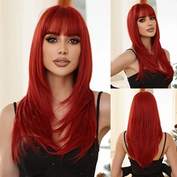 Pelucas sintéticas en capas para mujer, pelo de longitud media, vino tinto claro con flequillo, Borgoña, fiesta de Cosplay, resistente al calor