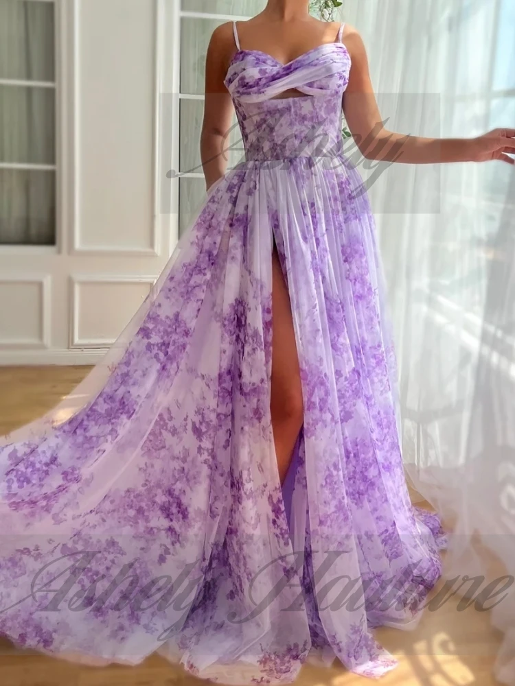 Vestido de fiesta de gama alta para mujer, ropa para ocasiones especiales, tirantes finos, fruncido, línea A, Sexy, abertura frontal, fiesta de noche, Formal, personalizado