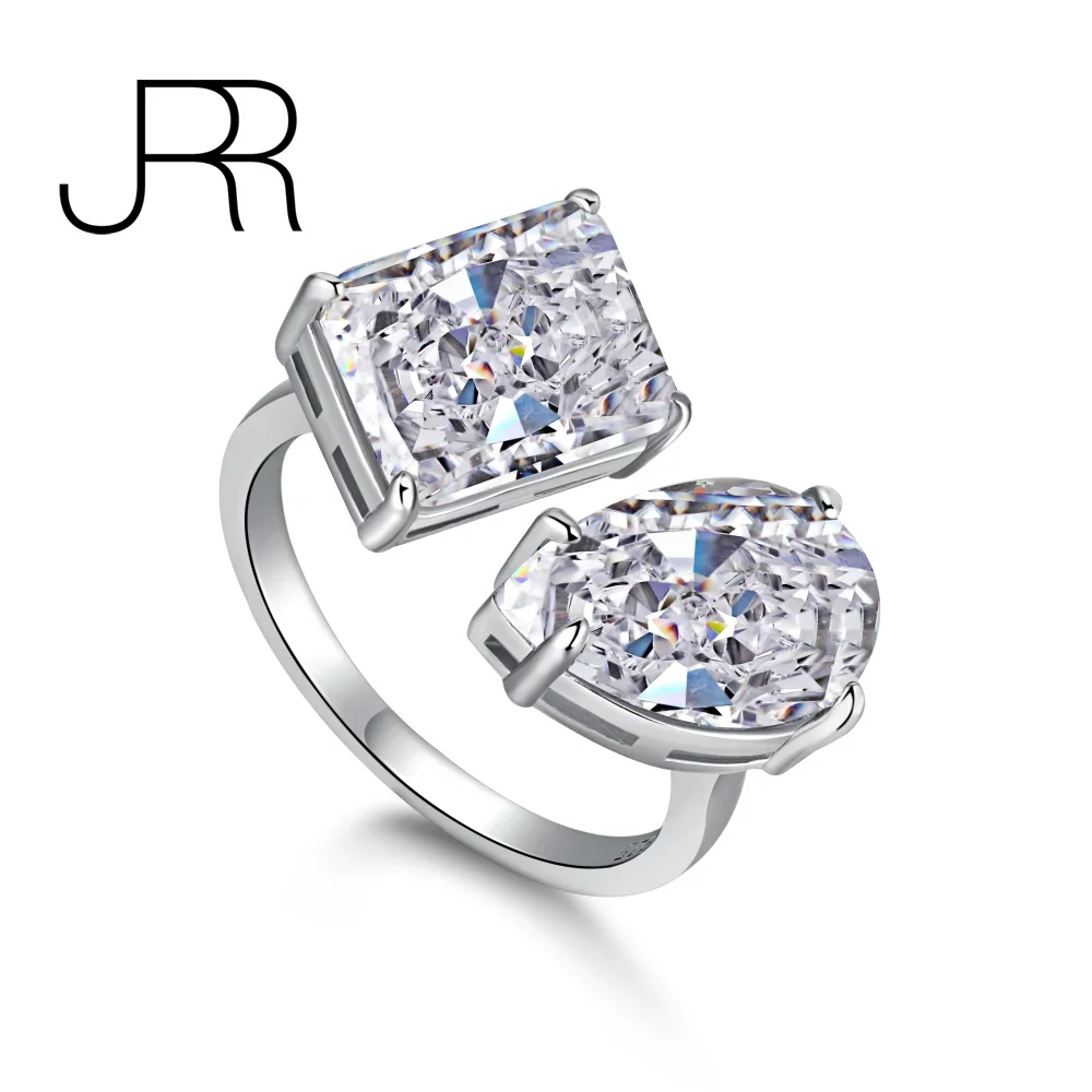 

JRR100% 925 Sterling Silver Crushed Ice Cut Created Moissanite Gemstone Wedding Engagement Open Ring Fine Jewelry Gifts