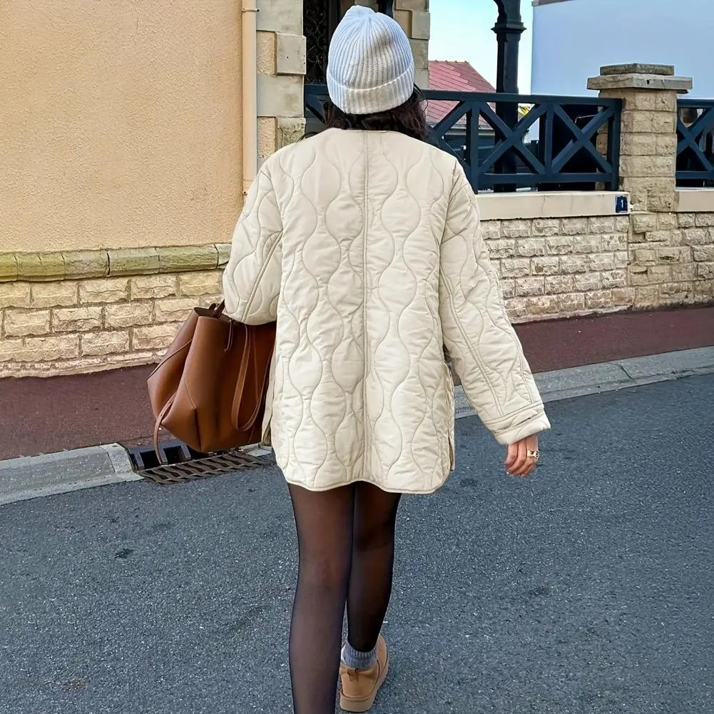 Herbst Winter frauen Lose Jacken Dünne Parka Oversize Mäntel Rundhals Outwear Weibliche Lange Hülse Baumwolle Kleidung Mit Taschen