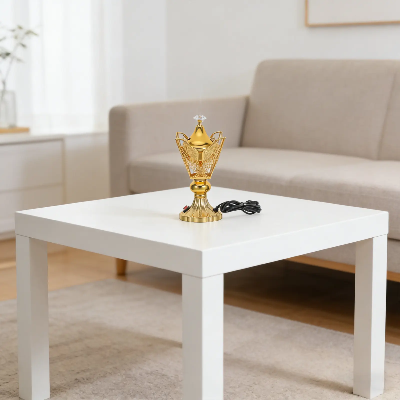 Electric Resin Incense Burner 9-Inch Iron Oud Bakhoor Burner Middle East Metal Censer for Home Office Relaxation Plug in