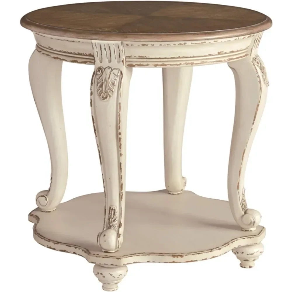 #For End Table Coffee Table, French Country Two Tone Round End Table, Chipped White Café Tables&