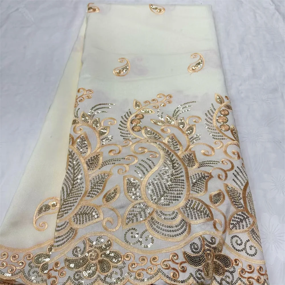 

Indian Raw Silk George Wrappers High Quality 2026 Nigeria Gold Silk Sequins Net Lace Fabric 5 Yards With Blouse G1009