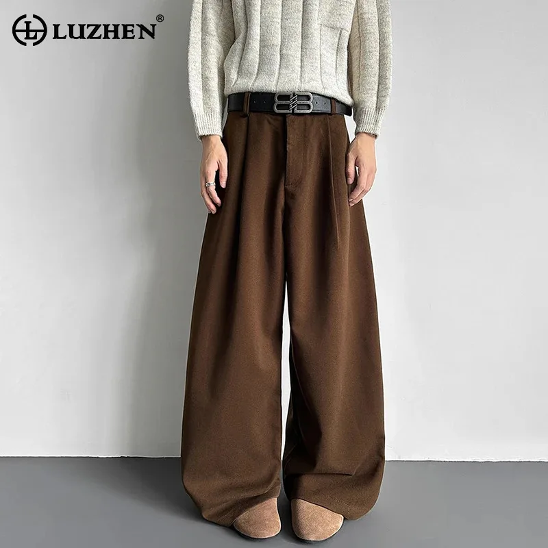 

LUZHEN 2025 New Fashion Elegant Temperament Loose Wide Leg Trousers Men's Solid Color Handsome Straight Casual Pants Male JY5289