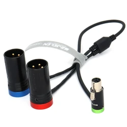 Low-profile ta5f mini XLR 5-pin female to two low-profile XLR NEUTRIK 3-pin XLR male connectors for Zaxcom qrx200 audio cables