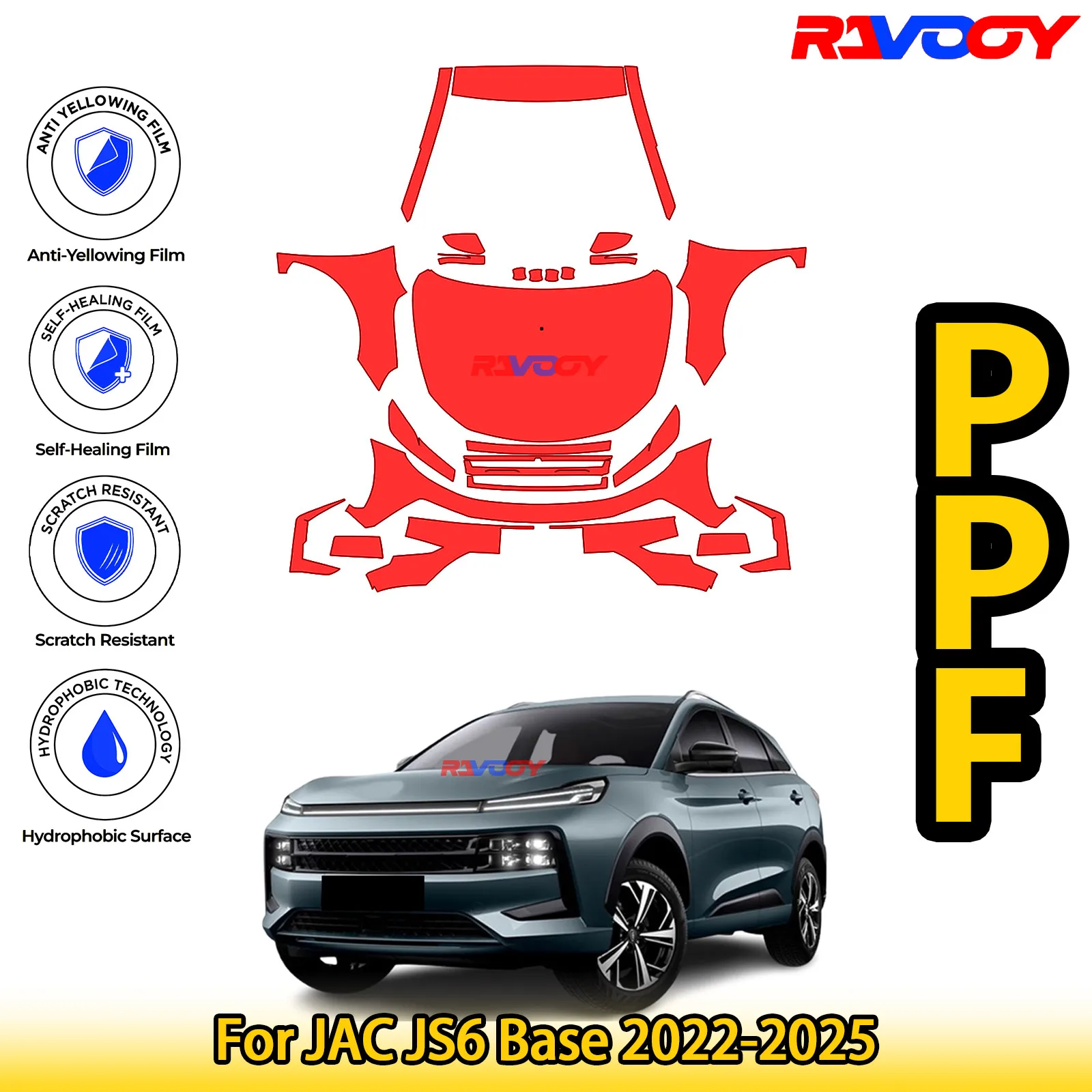 

For JAC JS6 Base 2022-2025 Glossy Matte Black Precut front PPF Kit Paint Protection Film