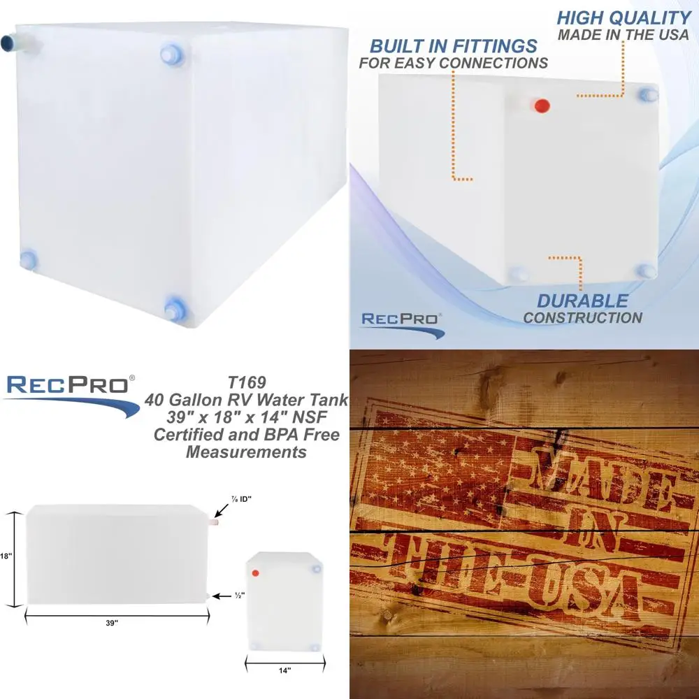 Tanque de agua dulce para vehículos recreativos de 42 galones hecho en Estados Unidos para un almacenamiento seguro de agua potable y potable | Ideal para Agua Fría o Gris Plástico C