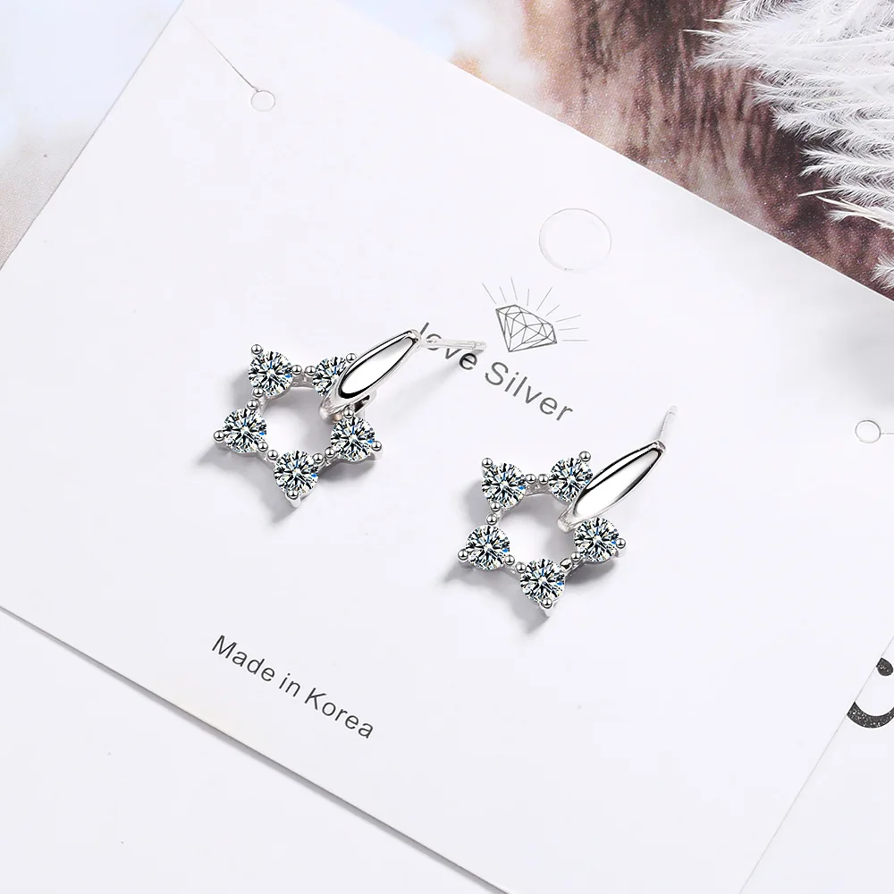 

925 Sterling Silver Zircon Round Stars Piercing Ear Stud Earrings For Women Fine Jewelry Wholesale Offers With