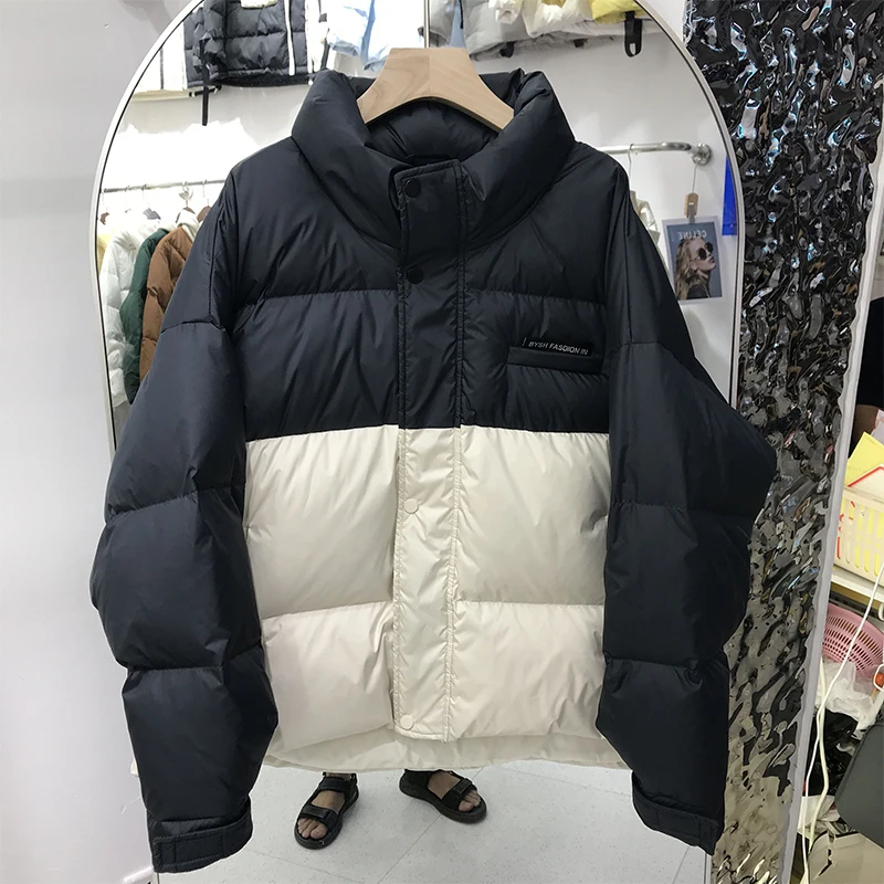 

Winter White Duck Down Women's Parka Coat Short Style Loose Casual Down Jacket Stand Collar Windproof Snow Overcoat