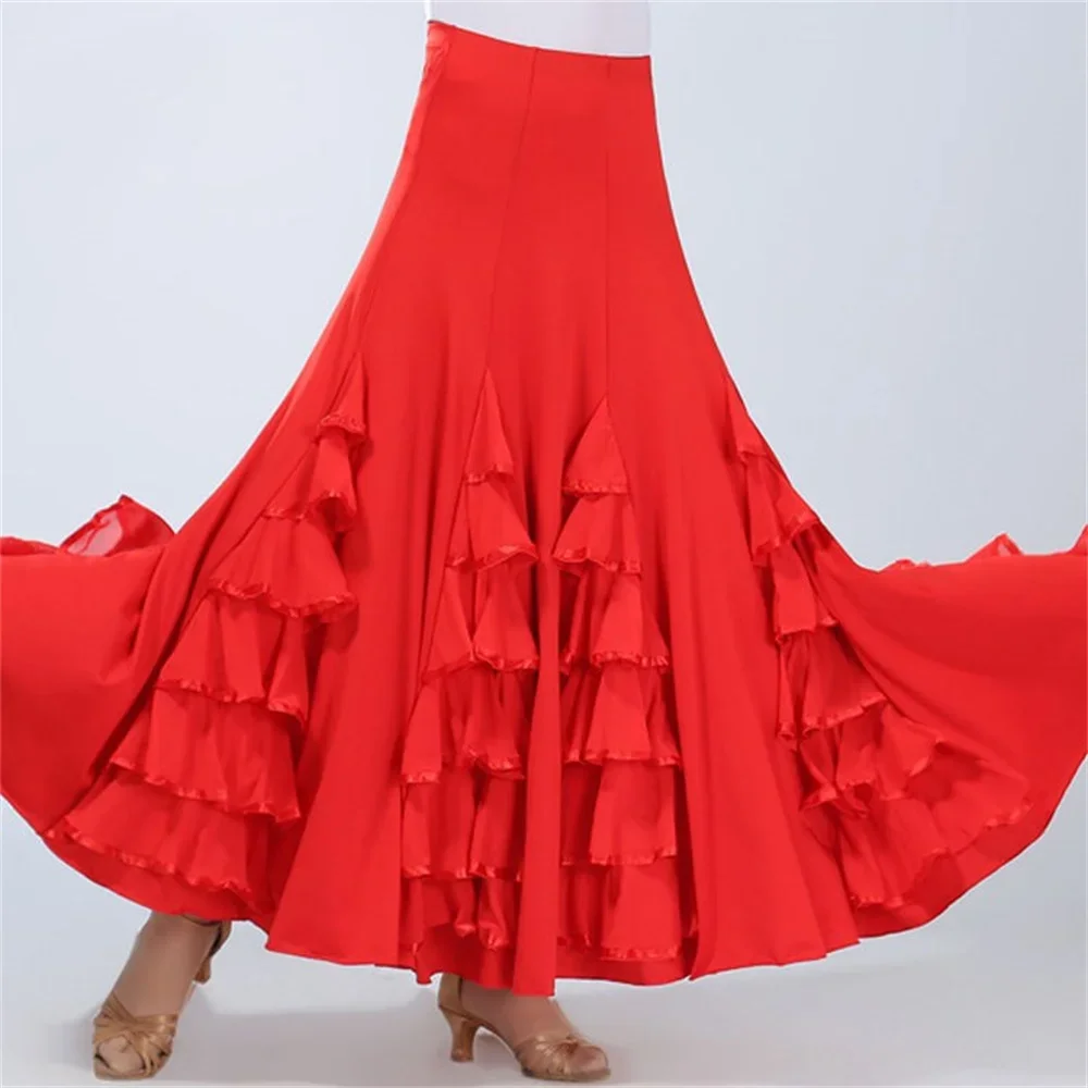 

Gypsy Skirt Woman Flamenco Dress Spanish Dance Waltz Ballroom Classical Competition Practice Layered Stage