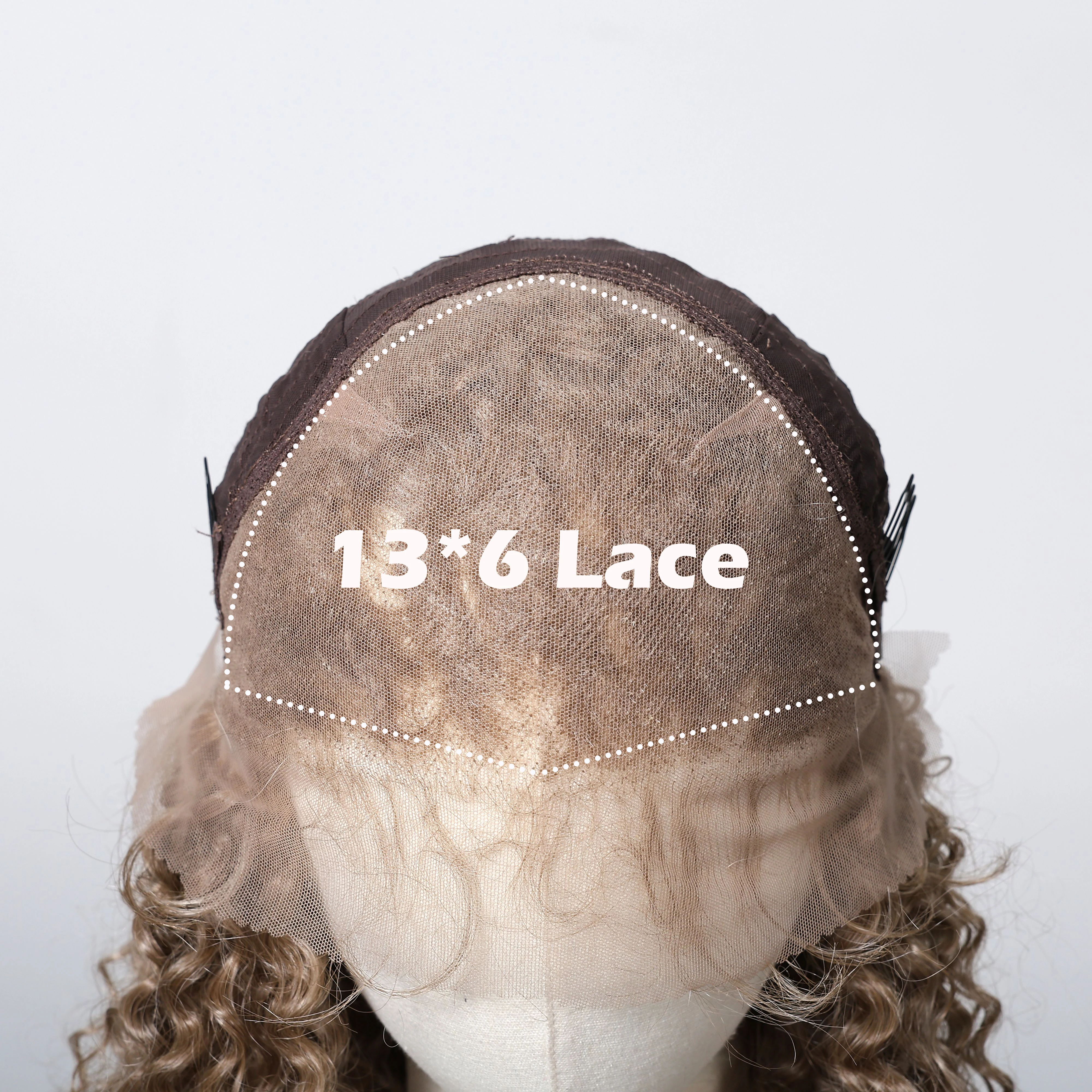 13*6 Kinky Curly Wave Lace Front Synthetic Wig for Balck Women Light Brown Golden Lace Hair Wig Heat Resistant for Daily Cosplay