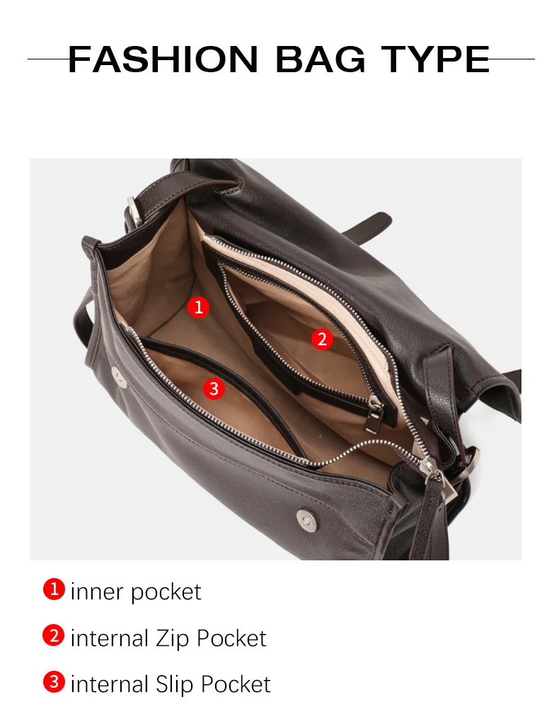 Große Kapazität, mehrere Taschen, Rindsleder, Damen-Umhängetasche, Litchi-Muster, Umhängetasche mit Klappe, verstellbarer Schultergurt, Alltagstasche – Detail 5