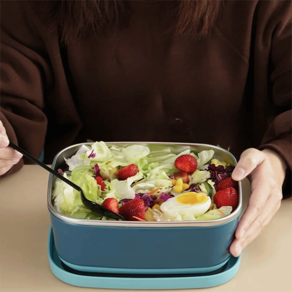 

Leakproof Stainless Steel Lunchbox Sealed Visible Lid Fresh-Keeping Box Large Capacity 820ml Food Container Picnic