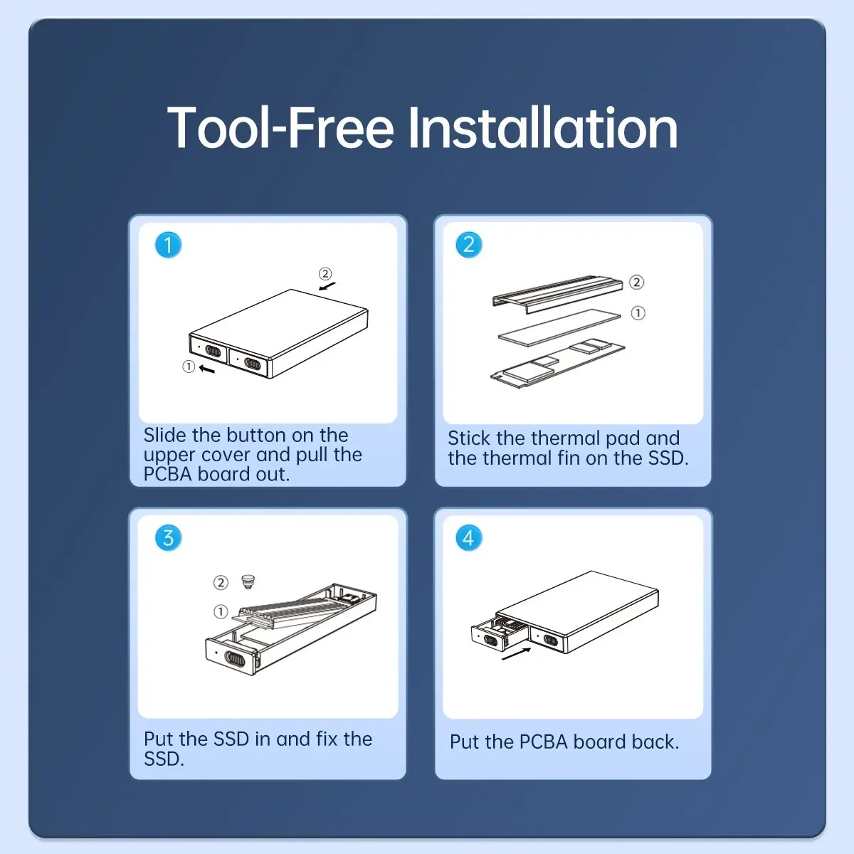 Корпус ORICO Dual Bay M.2 NVMe SSD USB3.1 GEN2 10 Гбит/с Бесплатный чехол PCIe NVMe SATA SSD для 2230/42/60/80 мм M Key B+M Key