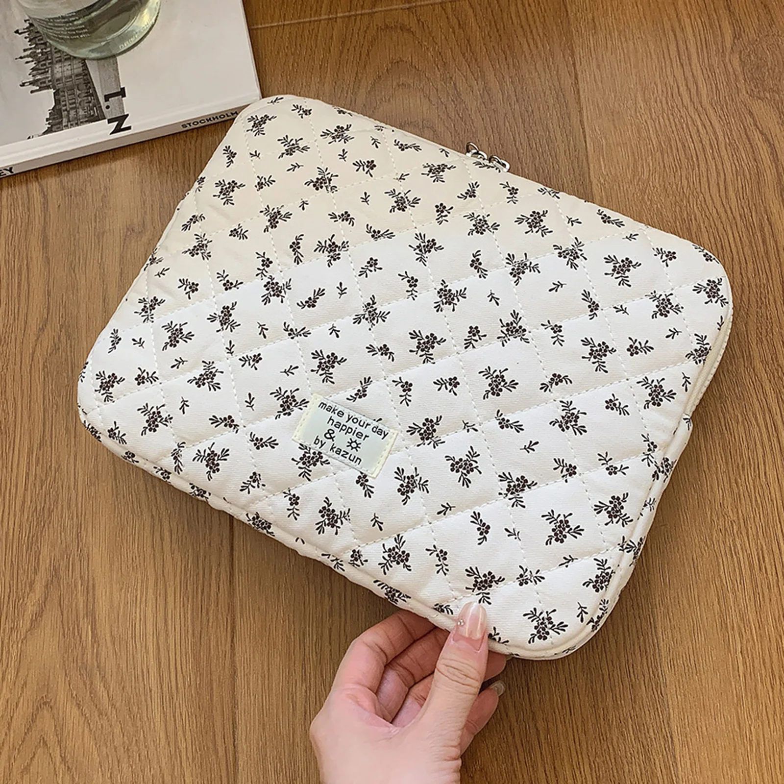 Tas Laptop Maple Leaf 2025 Bahan Katun Kapasitas Besar Bordir Tempat Penyimpanan Laptop Tas Jinjing Laptop Lucu Kantong Tablet Notebook