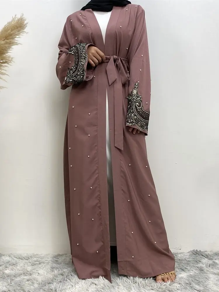 Fashion longer Diamond beading muslim robes syari abaya female full length cardigan lace embroidery islamic muslim abaya wq1844