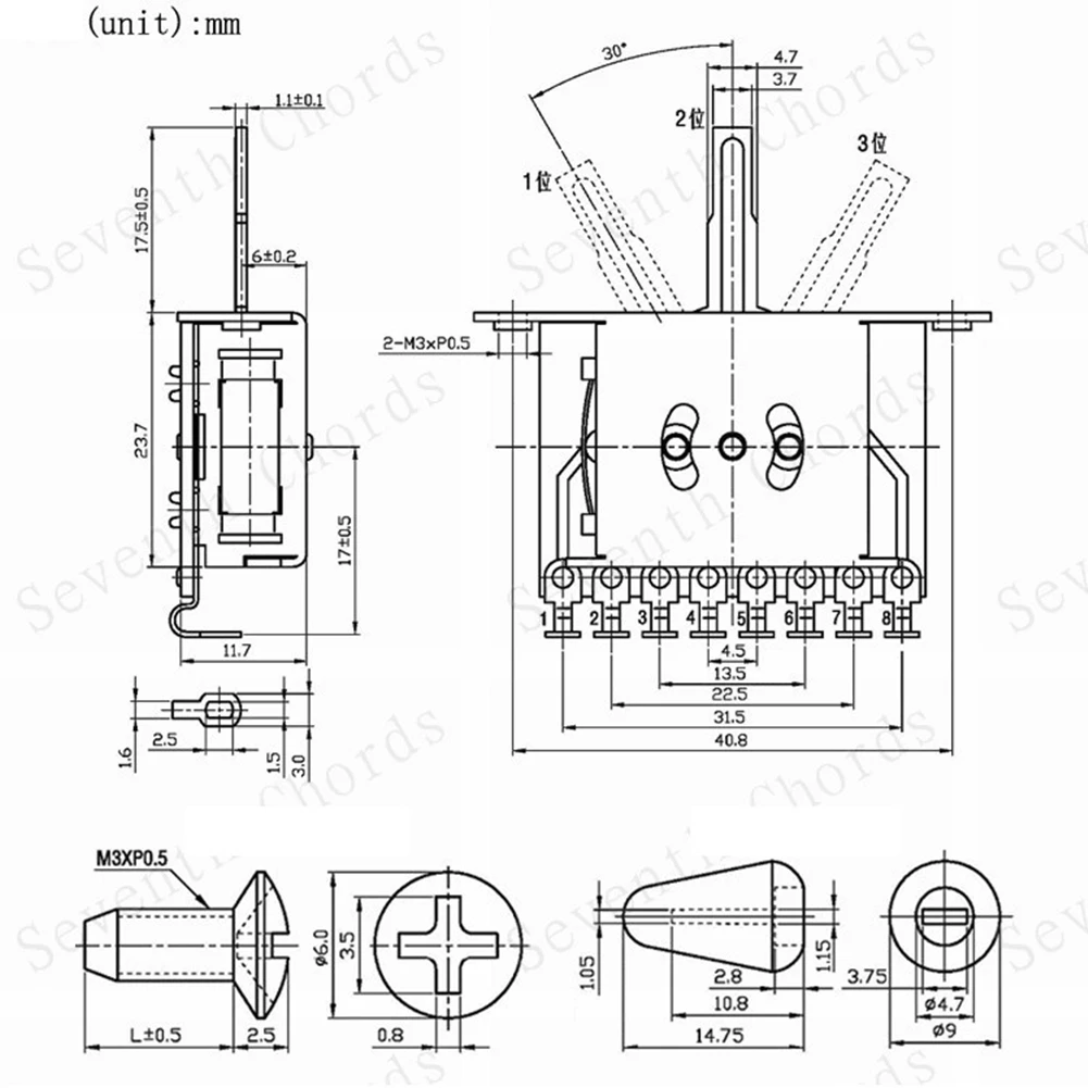 Easy Installation 5 Way Pickup Selector Switch for ST Shift Switch SQ Electric Guitar Zinc Alloy+Circuit Board