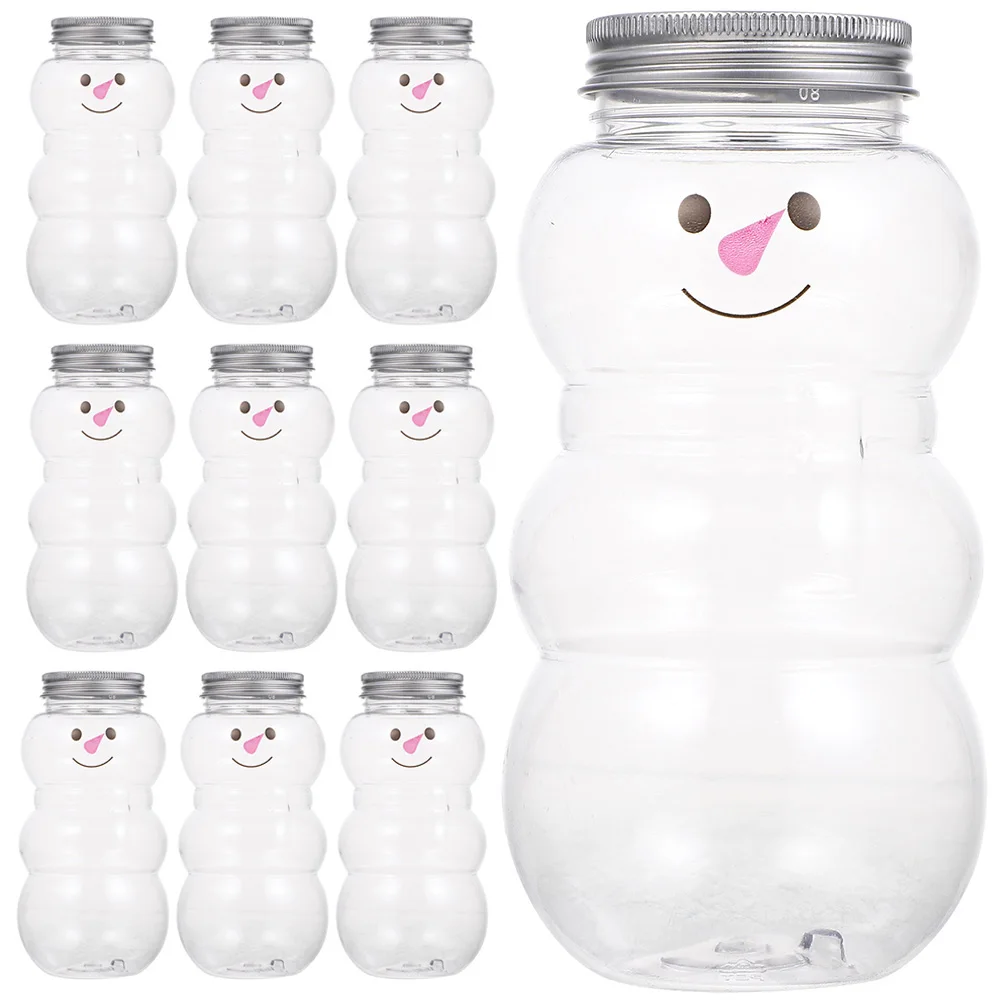 

12Pcs Christmas Snowman Beverage Bottles Empty Milk Tea Bottles Reusable Milk Beverage Bottles Xmas Snowman Candy Jars 500ML