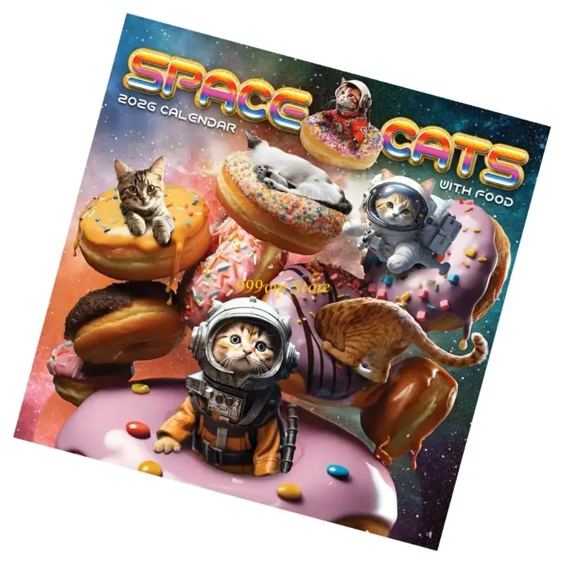 

C90C 2026 Space & Dessert Cats Wall Calendar for Home, Office, Classroom & Gift (1 Book)