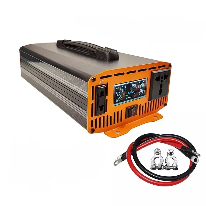 1600W Pure Sine Wave Inverter -- 12V/24V/48V/60V/72V Converter for Home, RV and Off-Grid Solar Systems + 2 AC Outlet & LED Light