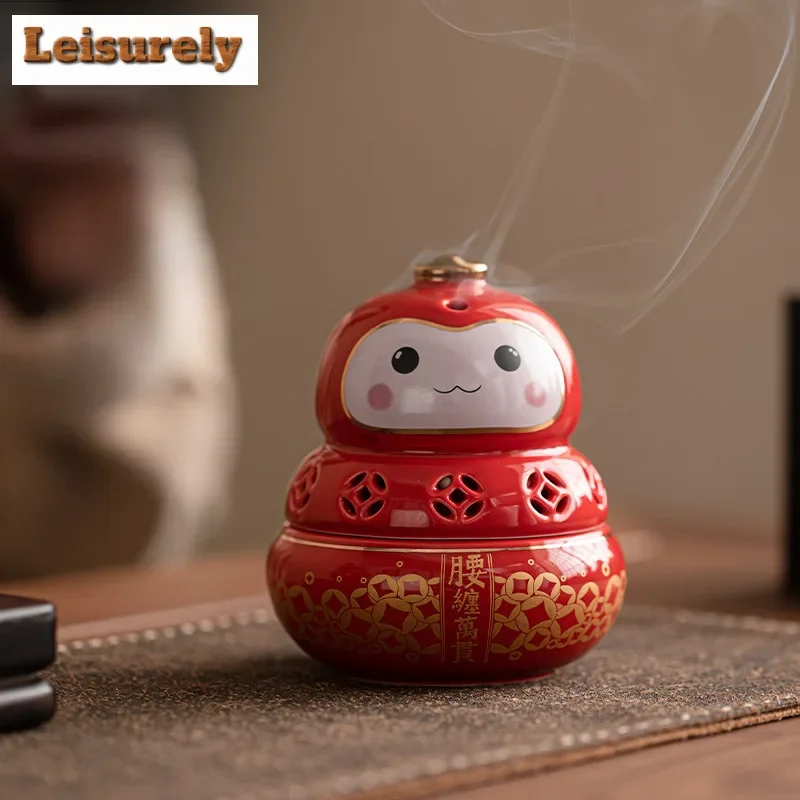 

Fortune Wallow In Money Cute Small Red Person Incense Holder Luxury Diffuser Smell Distributor For Tea Accessories Collection