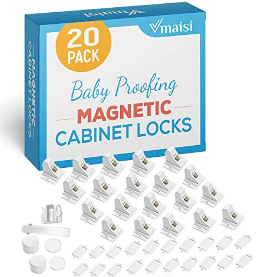 

vmaisi Baby Proofing Magnetic Cabinet Locks - 20 Locks + 3 Keys Total - Bundle 2 Items - 20 Locks with Extra Child Proof Replac