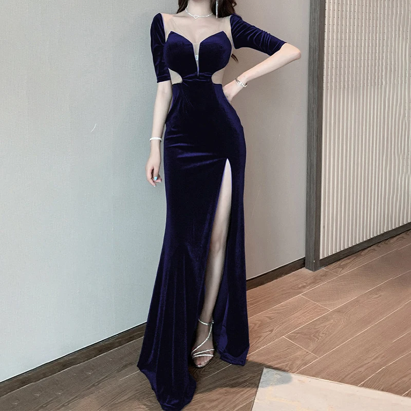 Summer Sexy V Neck Hollow Long Dress 2024 New Korean Elegant Black Dress Fashion Solid Evening Dress Buttocks Wrapped Dress