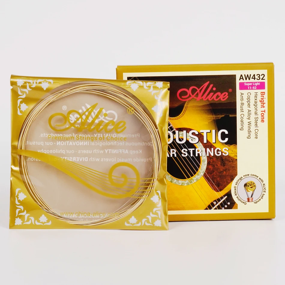 Alice AW432 1 Set Acoustic Guitar Strings 011-052, 012-053 Light,Super Light Copper Alloy Wound Anti-Rust Guitarra Parts