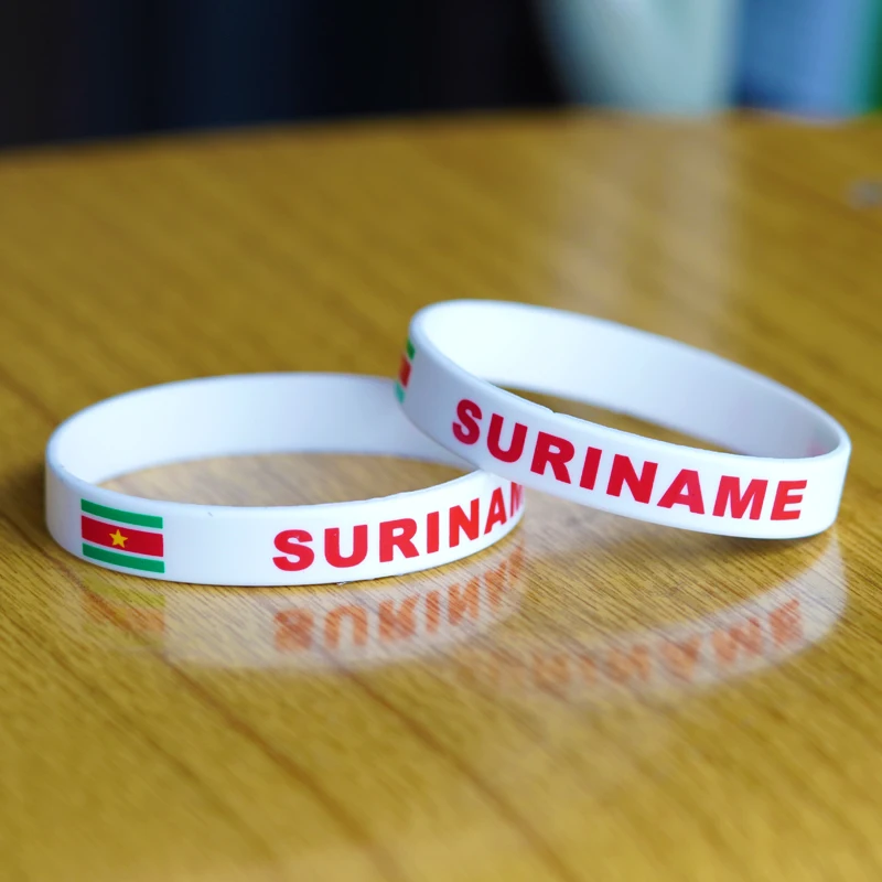 Customized 2pcs Suriname National Flag Wristband Sport Silicone Bracelet Rubber Band Commemorative Fashion Accessory