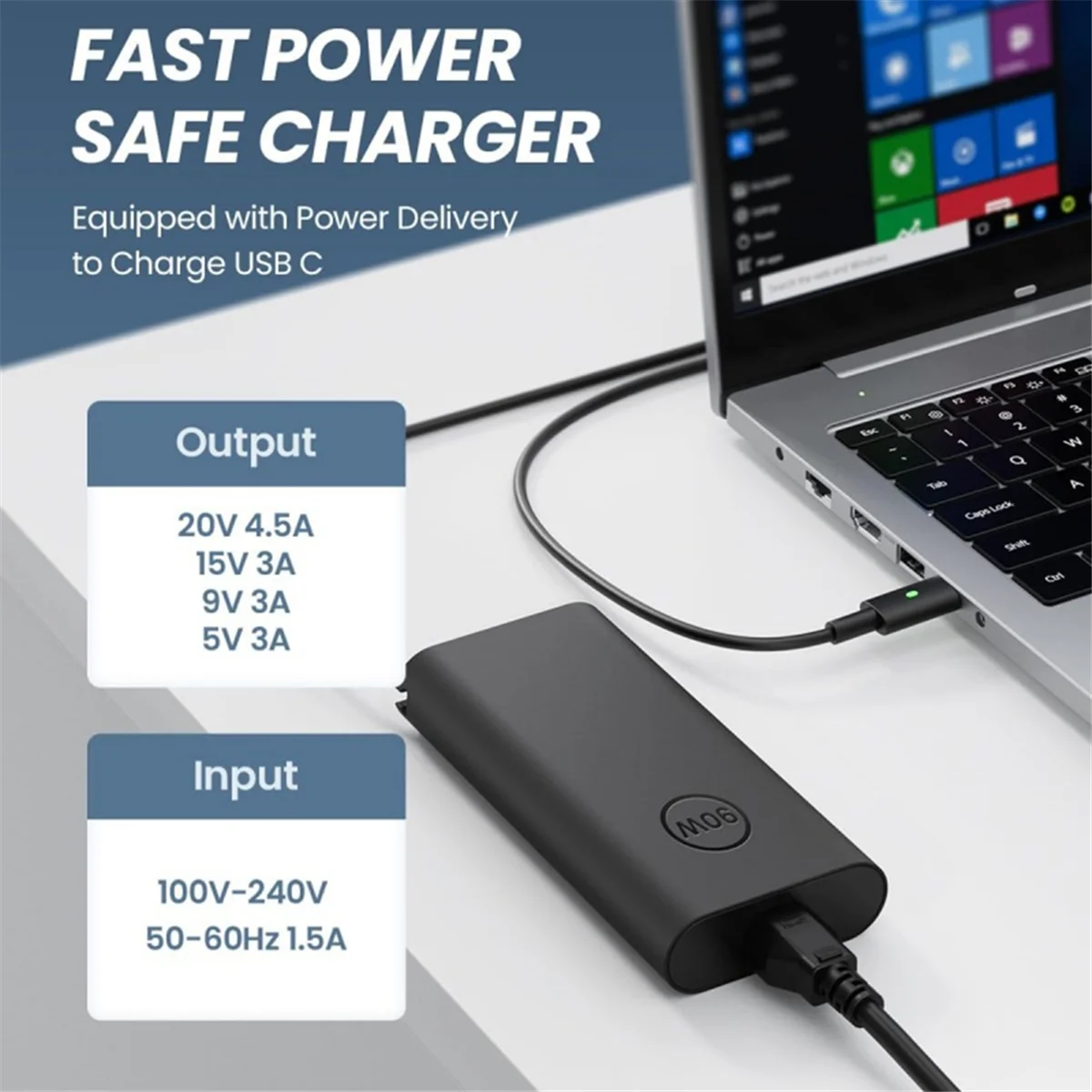 

NEW 90W USB C Laptop Charger for DELL XPS 15 17Latitude 3000 7000Series Precision 5470 3570 Type C AC Adapter Power Cord(EU)
