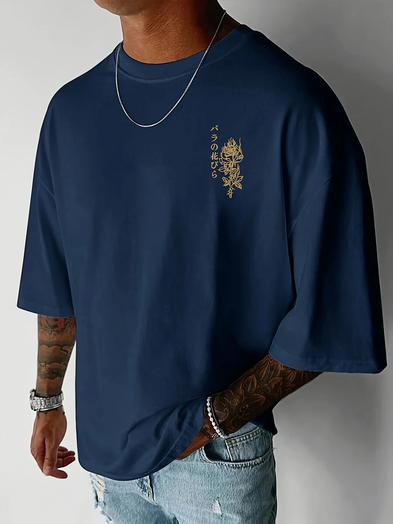 Men's summer 100% pure cotton fashionable casual loose sports Japanese pattern printed round neck short sleeved T-shirt top image 3