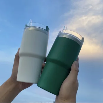 뚜껑이 달린 진공 단열 텀블러, 스탠리 컵, 20oz 스테인리스 스틸, 빨대 열 커피 자동차 컵, 스포츠 물컵 