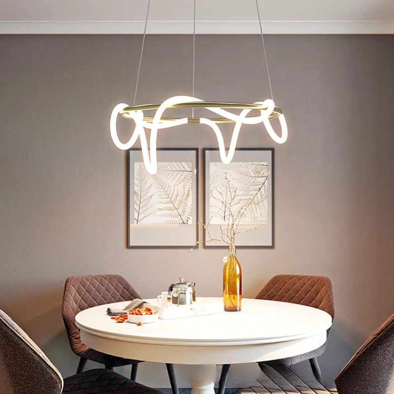 Minimalist Restaurant Bar Chandelier Long Dining Hanging Lamp Musical Artistic Designer Personalized Tube Winding Line Light