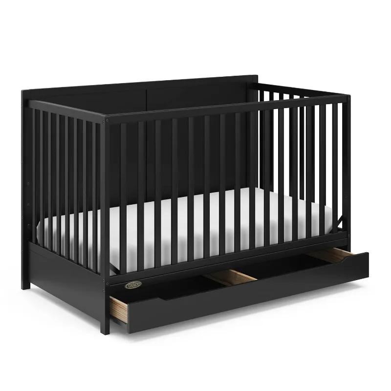 5-in-1 Convertible Crib with Drawer (Black)