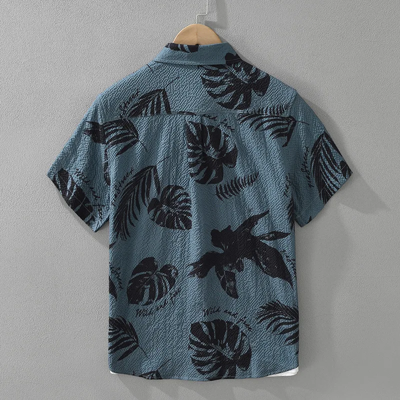8199 Japan Style Good Quality Men's Vintage Shirt Summer Fashion Flower Print Short Sleeve Loose Casual Lapel Blouse Tops Male